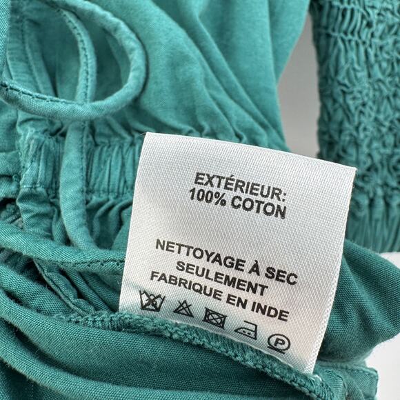 Sea New York Casey‎ Top Smocked Tie Front Puff Sleeves Ruffle Women's XXS Green - Picture 15 of 16